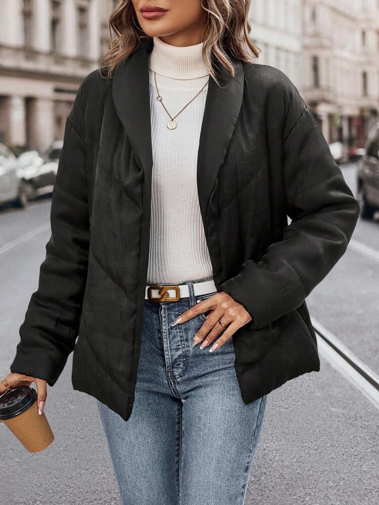 Shawl Collar Padded Padded Coat Clothes Winter With Diagonal Pockets And Waist Belt Fall Cloth For Women