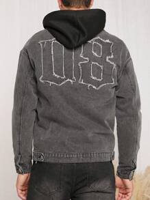 Manfinity VCAY Loose Fit Men's Flap Pocket Drop Shoulder Denim Jacket - Dark Grey - View 5