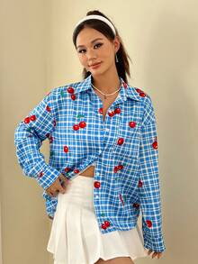 SHEIN EZwear 可愛女裝襯衫 - 藍色 - 查看 4
