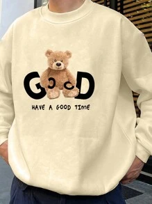 Manfinity Hypemode 男士卡通泰迪熊抓絨運動衫 - 卡其色 - 查看 1