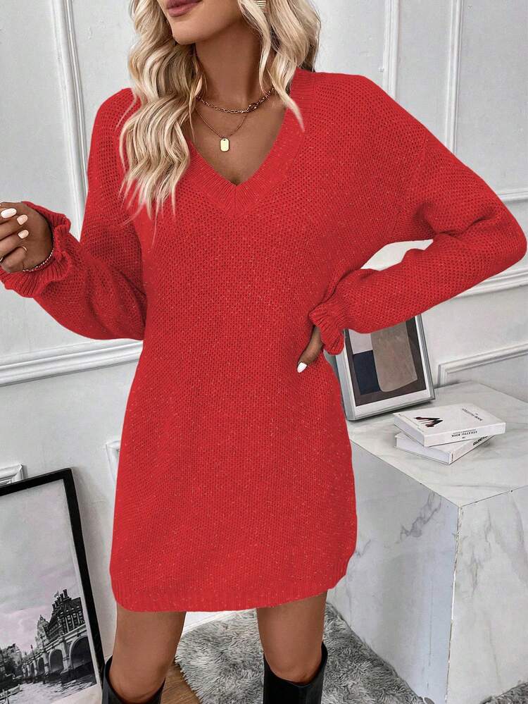 Drop Shoulder Sweater Dress Without Belt Fall Cloth For Women