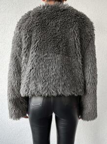 SHEIN Cottnline Open Front Fuzzy Coat - Dark Grey - View 2
