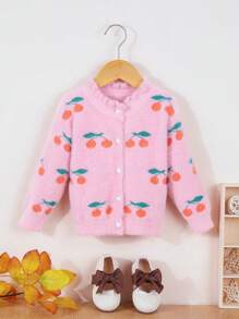 SHEIN Babado Frente do botão Frutas&Vegetais Cardigãs para meninas