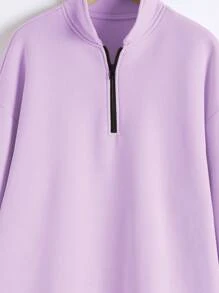 SHEIN Essnce Của phụ nữ Màu thuần Mặt trước Dây kéo Lông cừu Áo nỉ - Màu tím - Xem 3