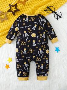 嬰兒男童卡通圖形對比綁縛連身衣 - 彩色 - 查看 2