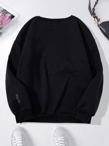 SHEIN Unity Women's Black Printed Thermal Sweatshirt - Dark Grey - View 2