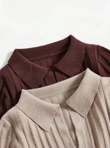 SHEIN BASICS 2pcs V-collar Solid Crop Sweater - Multicolor - View 7