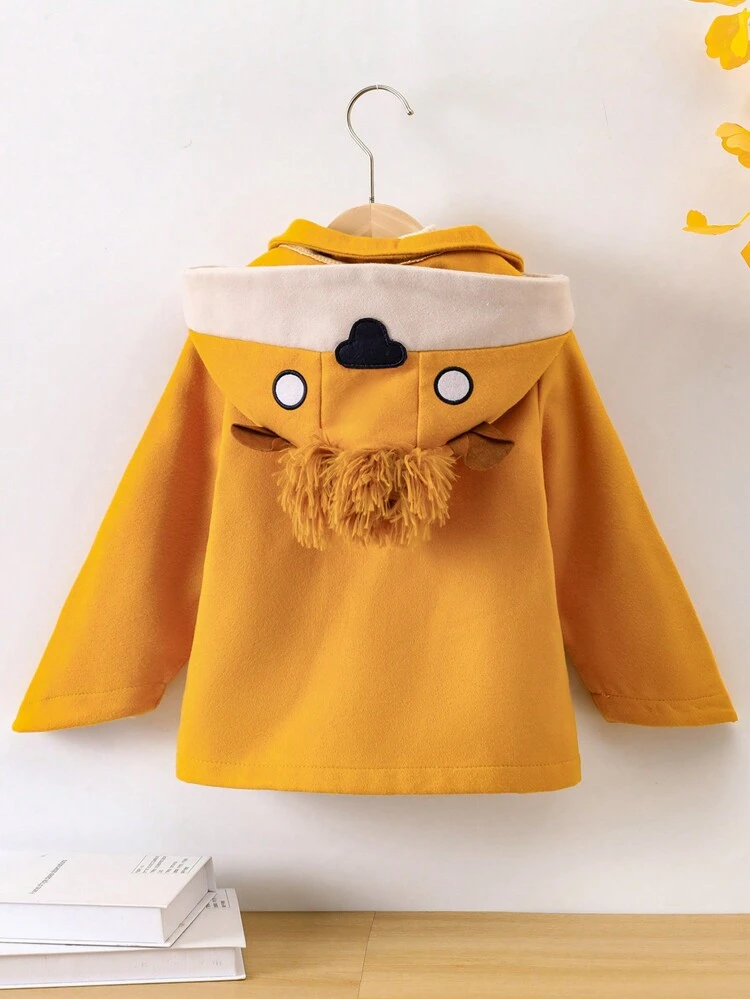Young Girl 1pc Cartoon Embroidery 3D Ears Design Hooded Duffle Overcoat