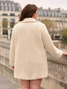 SHEIN Frenchy 大尺碼女士單排扣毛絨外套 - 杏色 - 查看 2