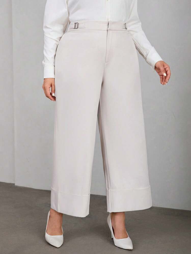 Plus-size Solid Color Wide Leg Pants