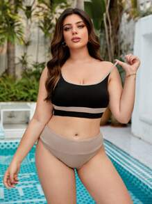 SHEIN Swim Curve Plus Size Women's Color Block Cami Bikini Set Summer Beach