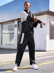 Gym Rark Chaqueta deportiva con capucha con cordón y bloques de color y pantalones de chándal para hombre, conjunto deportivo, chándal, conjunto de entrenamiento para gimnasio - Negro - Ver 5