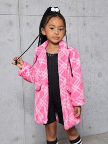 SHEIN Toddler Girls' Plaid Fluffy Jacket - Pink - View 6