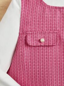 SHEIN 女大童木耳邊T恤&翻蓋細節百褶下擺洋裝 - 彩色 - 查看 4