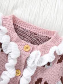 Leopard Print Ruffle Collar Cardigan For Baby Girls - Pink - View 4