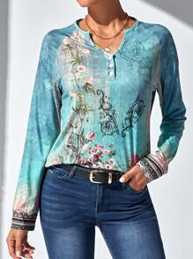 SHEIN LUNE In hoa Tay Raglan Áo thun - Nhiều màu - Xem 1