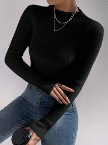 Chiquease Mock Neck Ribbed Knit Sweater Knit Pullover Fall Winter Outfit