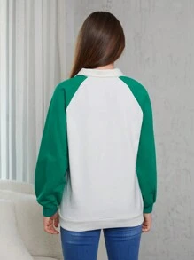 RueChic Teen Girl Letter Graphic Raglan Sleeve Two Tone Sweatshirt - Multicolor - View 2