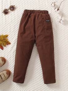 SHEIN Genkimix Kids Young Boy Street Style Thermal Lined Slim Fit Casual Warm Pants, Winter - Brown - View 6