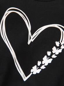 SHEIN Young Girl Heart Print Sweatshirt & Sweatpants - Black - View 4