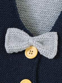 Em bé Con trai Single-breasted Áo vest Với Nơ thắt Và Mở Mặt trước Áo sơ mi - Xanh đậm - Xem 3