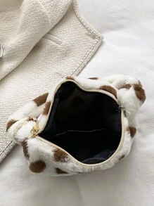 ROMWE Kawaii Heart Graphic Fluffy Hobo Bag - Brown - View 5