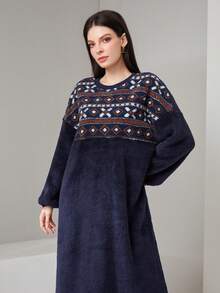 Mulvari Women's Geometric Pattern Drop Shoulder Dress - Navy Blue - View 2