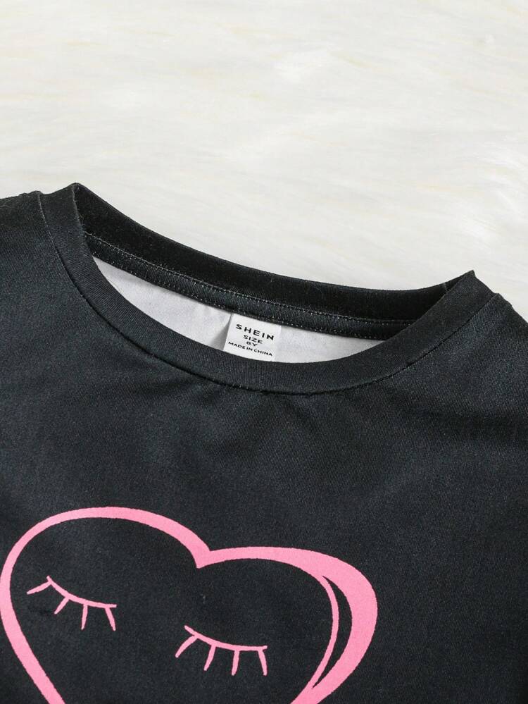 Heart & Letter Patterned Homewear Set, For Tween Girls