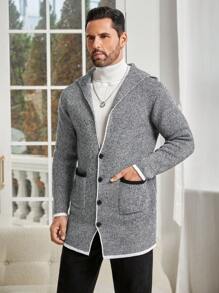 Manfinity Unisex Uomo 1 pezzo Cardigan con doppia tasca bordo a contrasto con cappuccio