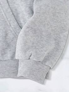 SHEIN EZwear Của phụ nữ In thư Dây rút áo có mũ Lông cừu Áo nỉ - Màu Xám nhạt - Xem 4