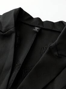 Celure Plus Eyelash Lace Panel Flounce Sleeve Single Button Blazer - Black - View 4