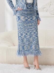 Modelyn Women's Space Dye Fringe Sweater Skirt - Blue - View 6