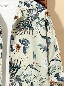 SHEIN 男孩花卉圖案有圖案的寬鬆調低翻領編織襯衫 - 彩色 - 查看 5