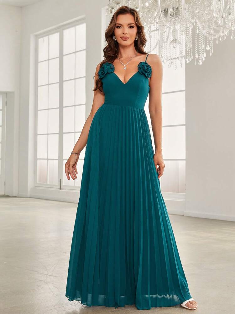 Appliques Pleated Hem Bridesmaid Dress