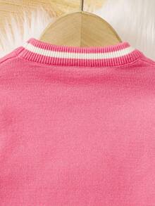 女嬰花卉圖案荷葉邊毛衣和針織褲 - 玫瑰紅 - 查看 6