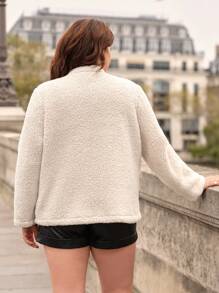 SHEIN Frenchy Plus Waterfall Collar Open Front Teddy Coat - Brown - View 2