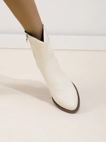 女款踝靴牛仔靴 - 白色 - 查看 4