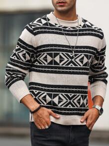 Manfinity Homme Men Geo Pattern Sweater - Apricot - View 3