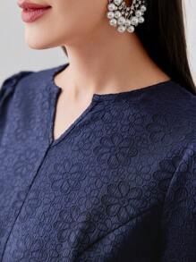 Modelyn Women's Jacquard Puff Sleeve Dress - Blue - View 5