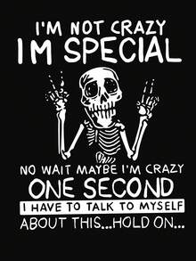 SHEIN Unity Kích thước lớn Sọ & Slogan In Thả vai Áo nỉ - màu đen - Xem 7