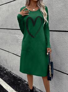 SHEIN LUNE Vestido Con Estampado De Corazones - Verde - Ver 3