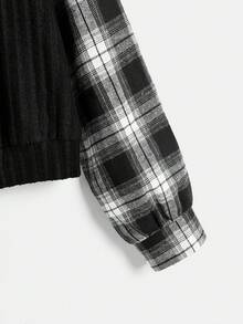 SHEIN EZwear 女性格子拼接下擺衬衫,帶翻領