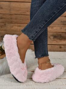 RALSWNAY Women's Soft & Comfortable Indoor Slippers, Faux Fur Heart Pattern With Bow Decor, Massage Floor Shoes,Fluffy Slippers - Baby Pink - View 7