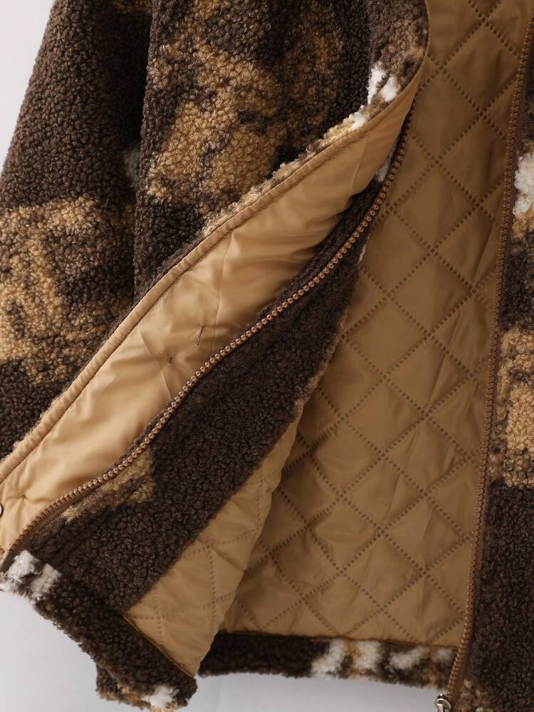 Tween Girl Bear Pattern Dual Pocket Hooded Coat