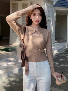 DAZY Stevige Cami knit top & Voorpand met knoppen Supercrop Cardigans