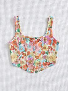 Soleia Top tank con estampado floral bajo hanky