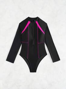 Swim SPRTY Bañador Deportivo De Una Pieza Con Bloque De Color - Negro - Ver 5