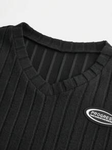 Thiếu niên cô gái Chi tiết Patched thư Áo phông Crop - màu đen - Xem 4