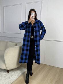 SHEIN LUNE 大碼女性格紋長款襯衫