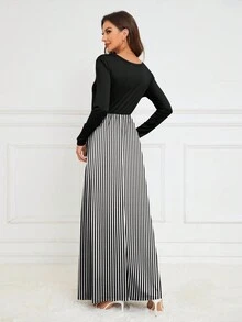 DEARCASE Vestido De Línea A Con Estampado De Rayas - Negro - Ver 2